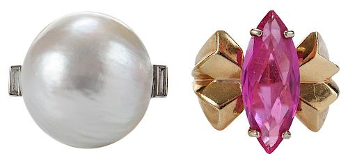 Mabé Pearl Ring, Pink Sapphire Ring