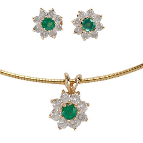 Emerald and Diamond Necklace, Earrings