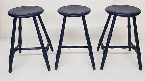 Three Hand-crafted Windsor Style Faux Bamboo Turned Barstools