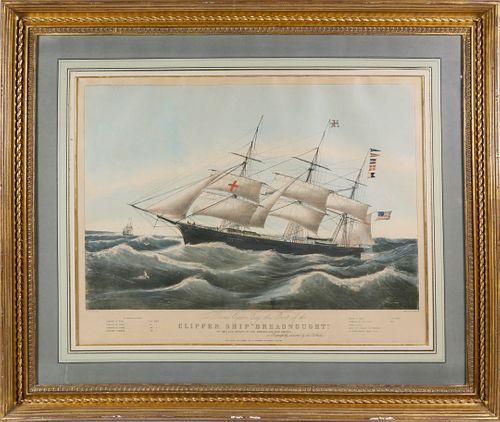N. Currier and Ives Lithograph of the Clipper Ship Dreadnought off Sandy Hook, 1854