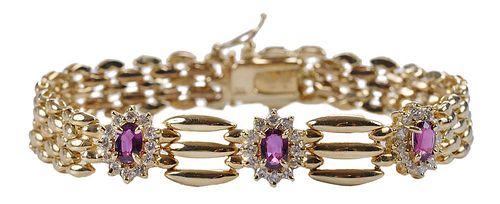 14 Karat Gold Bracelet with Rubies and