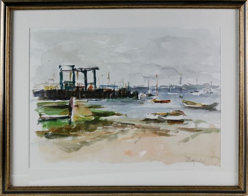 David Lazarus Watercolor on Paper "Harbor Seascape"