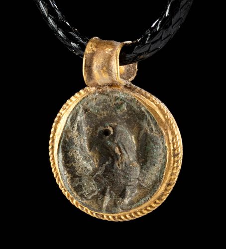 Achaemenid Persian Gold & Leaded Brass Pendant w/ Bird
