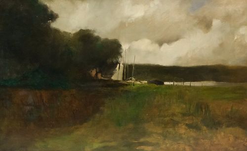 George Inness attr., Docks on the River
