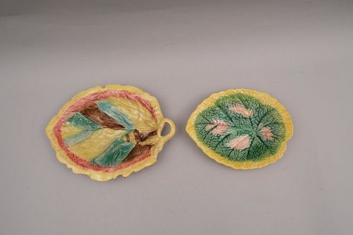 Lot of 2 Majolica Pottery Leaf Dishes
