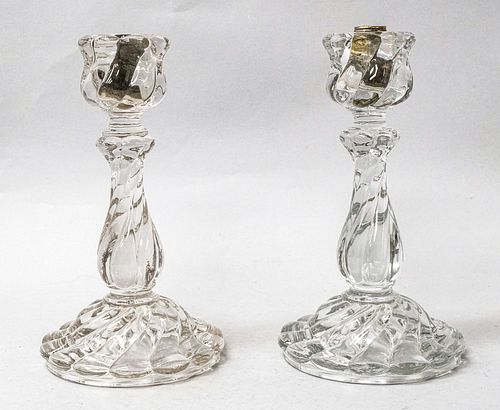 Pair of Crystal Twisted Form Candlesticks