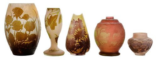 Five French Cameo Glass Vases
