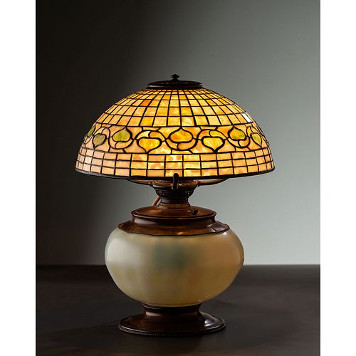 Tiffany Studios, White Acorn Table Lamp with Rare Matching Base