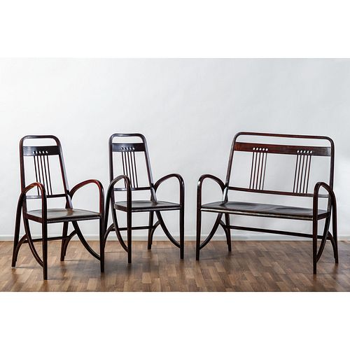 Josef Hoffmann for Thonet, Two Armchairs and a Bench