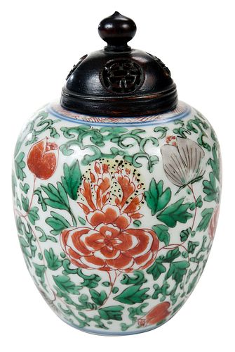 Chinese Wucai Enameled Porcelain Jar with Cover