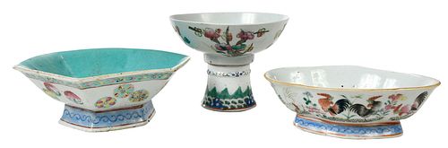 Three Chinese Famille Rose Porcelain Bowls, Cup