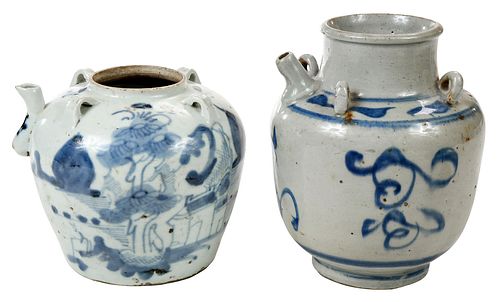 Two Chinese Blue and White Oil Jars