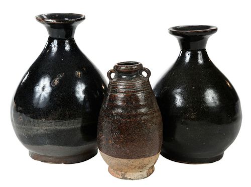 Two Chinese Brown Glazed Vases, Thai Stoneware Jar