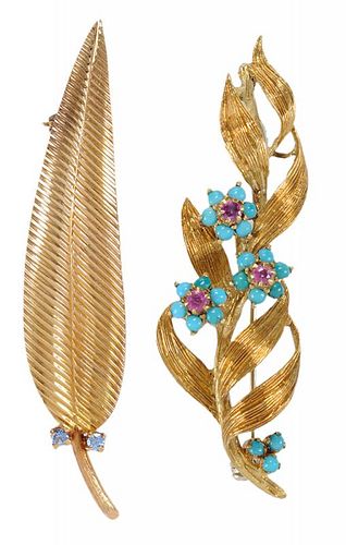 Two 18 Karat Yellow Gold Brooches