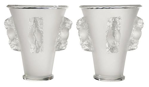 Pair Lalique Saint Emilion Vases