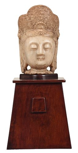 Chinese Carved Stone Head on Stand