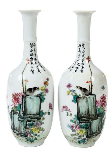 Pair Republic Period Famille Rose Porcelain Vases 