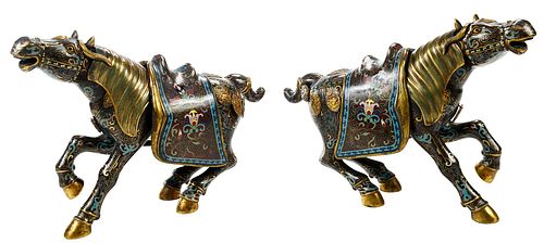 Pair of Chinese Cloisonn‚ Horse Form Censers 