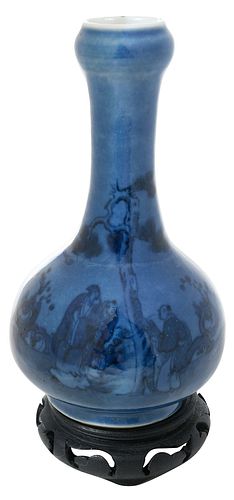 Chinese Blue Glazed Garlic Mouth Porcelain Vase