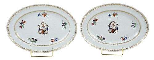 Pair Chinese Export Armorial Oval Platters