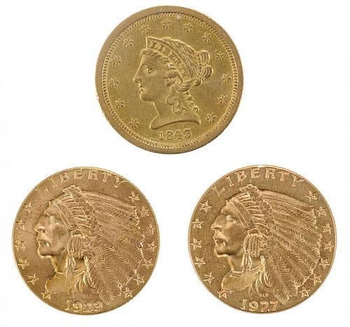 Three US $2-1/2 Gold Pieces