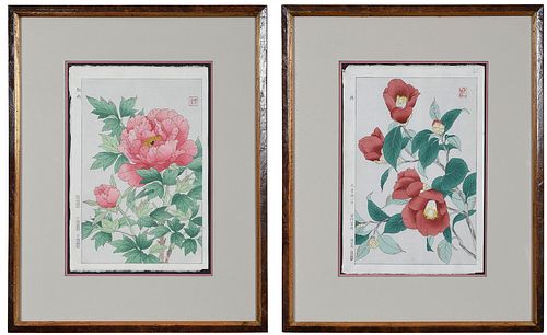 Two Botanical Japanese Woodblock Prints