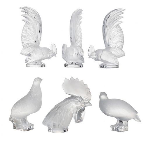Six Lalique France Bird Figures