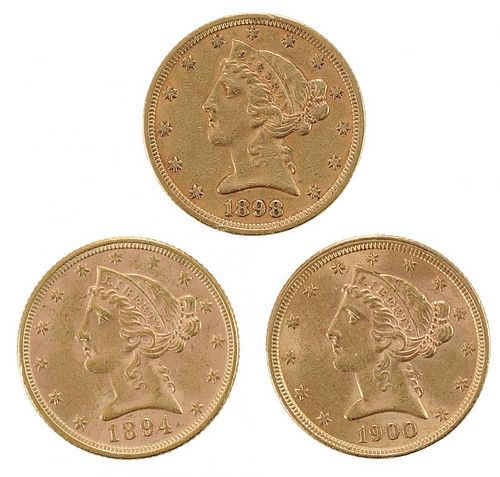 Three US $5 Gold Pieces