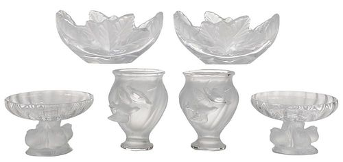 Six Pieces "Lalique France" Glass