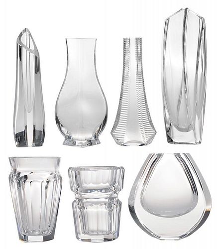 Seven Baccarat Crystal Vases