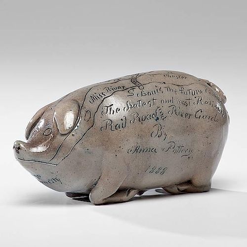 Exceptional Anna Pottery Stoneware Pig Flask 