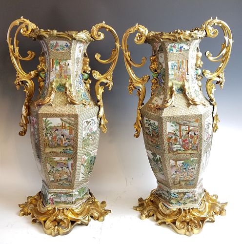 Pair of 18th C. Royal Canton Bronze and Porcelain