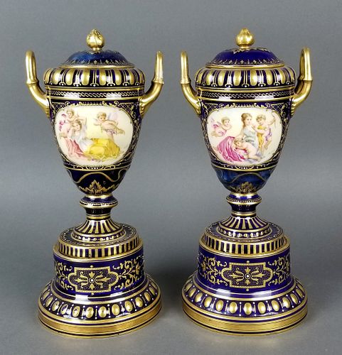 Pair of 19th C. Austrian Royal Vienna Vases