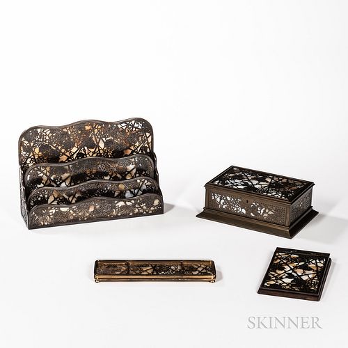 Tiffany Studios Three-piece Grapevine Pattern Desk Set and Jewelry Box
