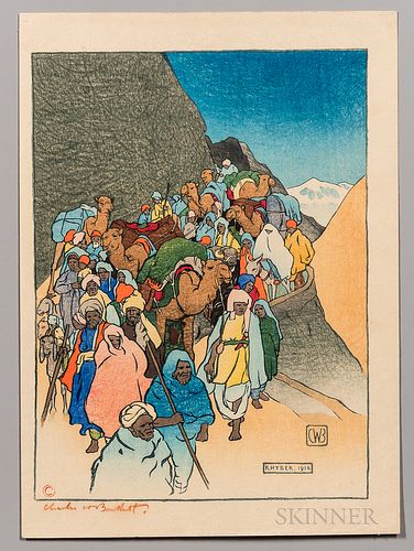 Charles W. Bartlett (1860-1940) Khyber Pass Arts and Crafts Woodblock Print