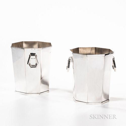 Pair of Hermès French Silver Wine Coolers