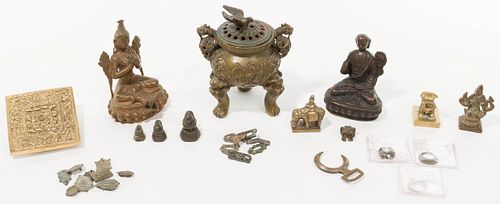 Ottoman Empire Bronze Adornment and Asian Decorative Object Assortment