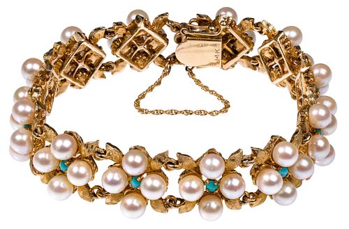 14k Yellow Gold and Pearl Bracelet