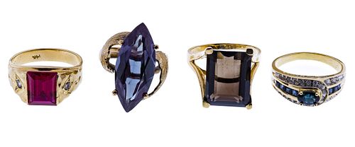 14k Yellow Gold, Gemstone and Diamond Ring Assortment