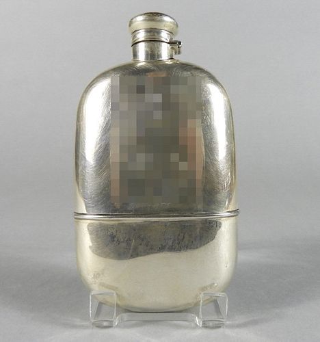Sterling Silver Clad Glass Pocket Flask, 20th C.