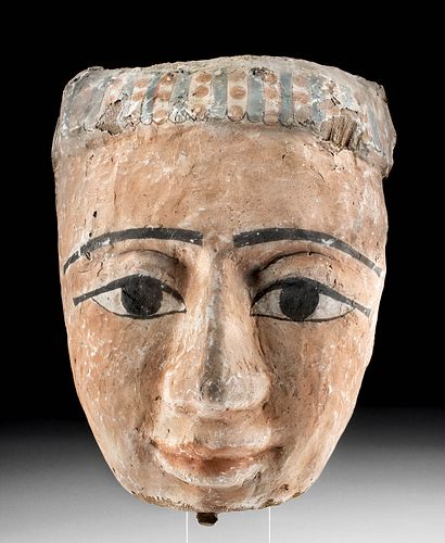 Egyptian Polychrome & Gesso Wood Mummy Mask