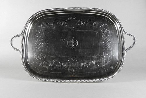 Large Silver Plated Tea Tray, 19th Century