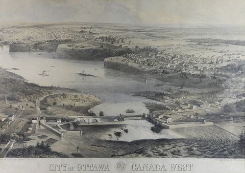 Hand Coloured Lithograph, View of Ottawa, C. 1859