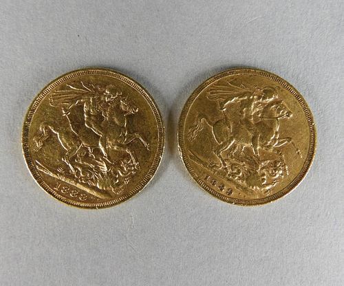 Two Victorian 22kt Gold Coins, Dated 1888-89