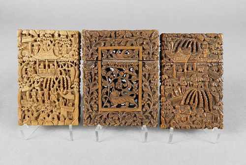 Carved Sandalwood Calling Card Cases, 19th C.