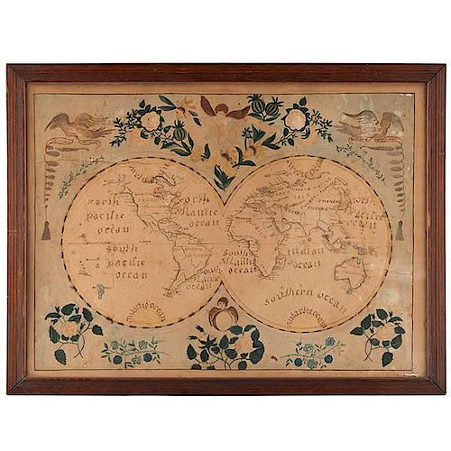 Folk Art Double-Hemisphere World Map 