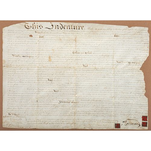 MORRIS, Robert (1734-1806). Land indenture signed ("Robt. Morris"). Philadelphia, 10 July 1795.