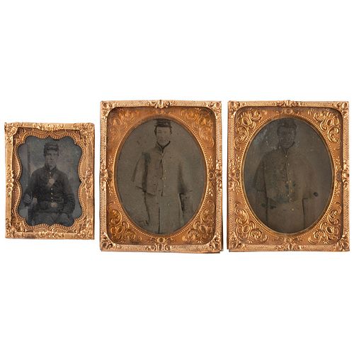 [CIVIL WAR]. A group of 4 tintypes, incl. 3 portraits of Union privates tentatively identified as the Coppock brothers. N.p.: n.p., [ca 1860s].
