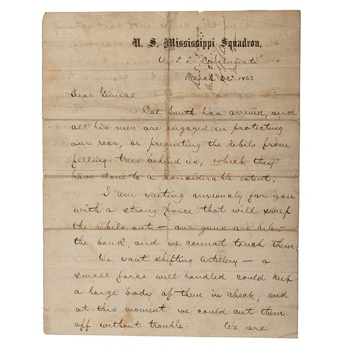 [SHERMAN, William Tecumseh (1820-1891)]. PORTER, David Dixon (1813-1891). letter signed ("David D. Porter") to General Sherman. U.S.S. Cincinnati, 22 
