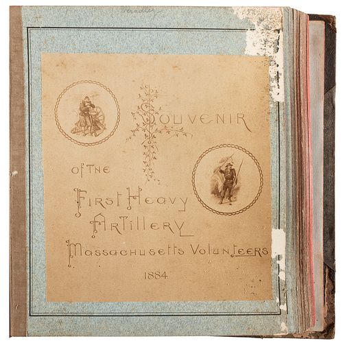 [CIVIL WAR].  Souvenir of the First Heavy Artillery Mass. Vols. 1884, Veteran's scrapbook with composite albumen photographs. 